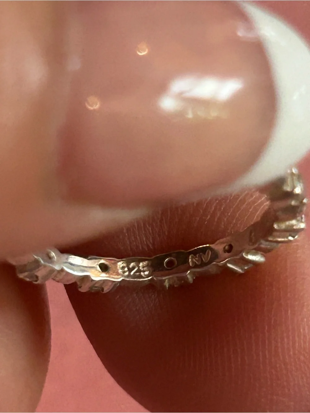 Vintage Sterling Silver Eternity Band with Beautiful Clear Gemstones. Size 6.
